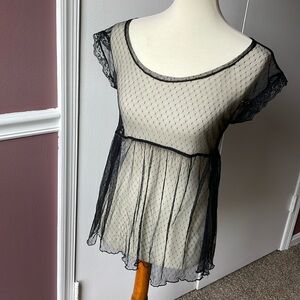 Mesh overlay top with lace
